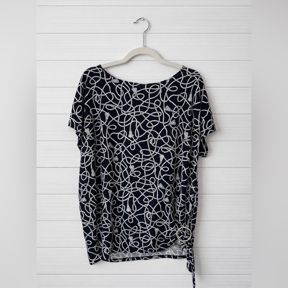 Michael Kors Navy and Cream Short Sleeve Top